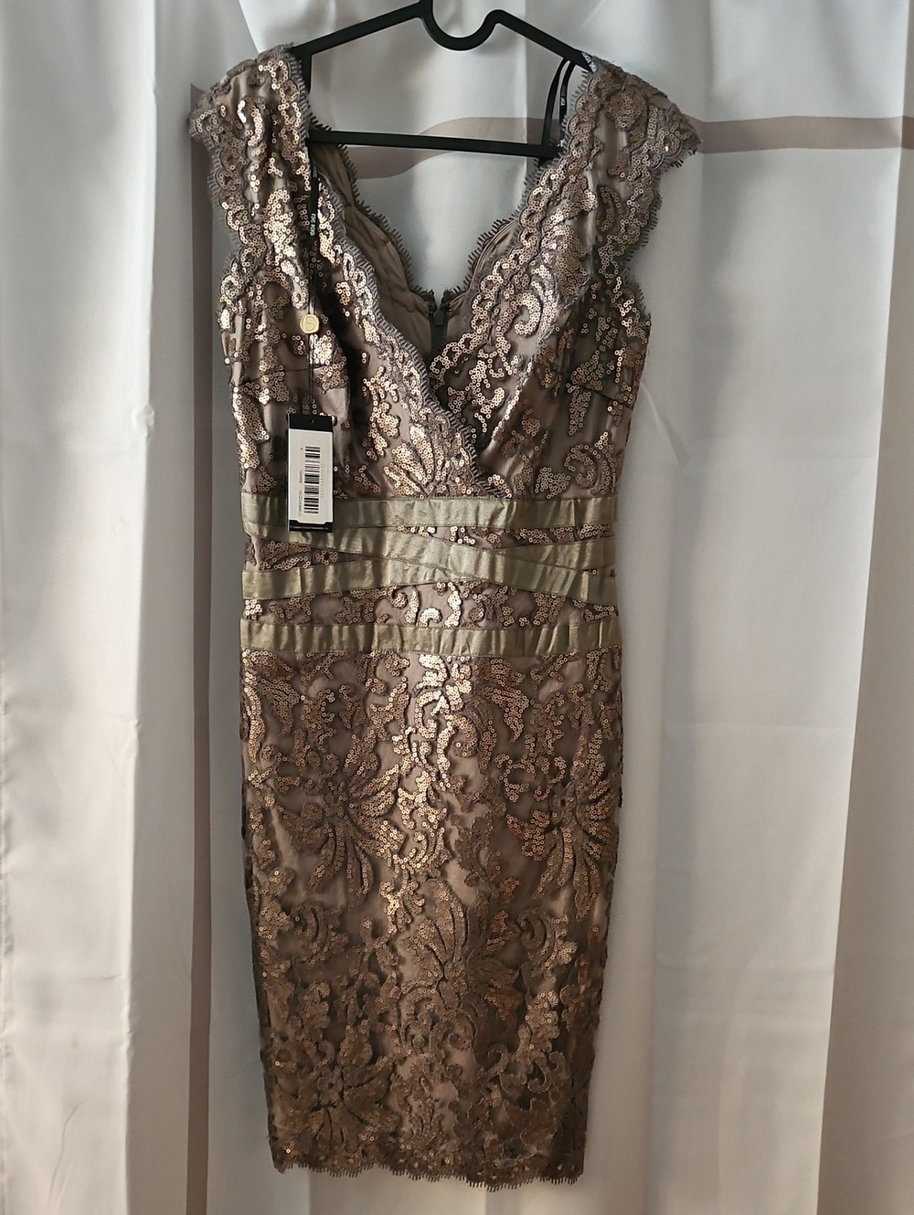 Tadashi Shoji Bronze Lace Midi Dress with Sequin Detail
